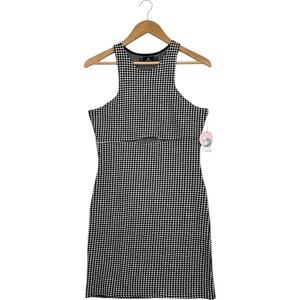 New Volcom Coco Bodycon Dress Womens Medium Black Gingham Cutout Stretch Sexy